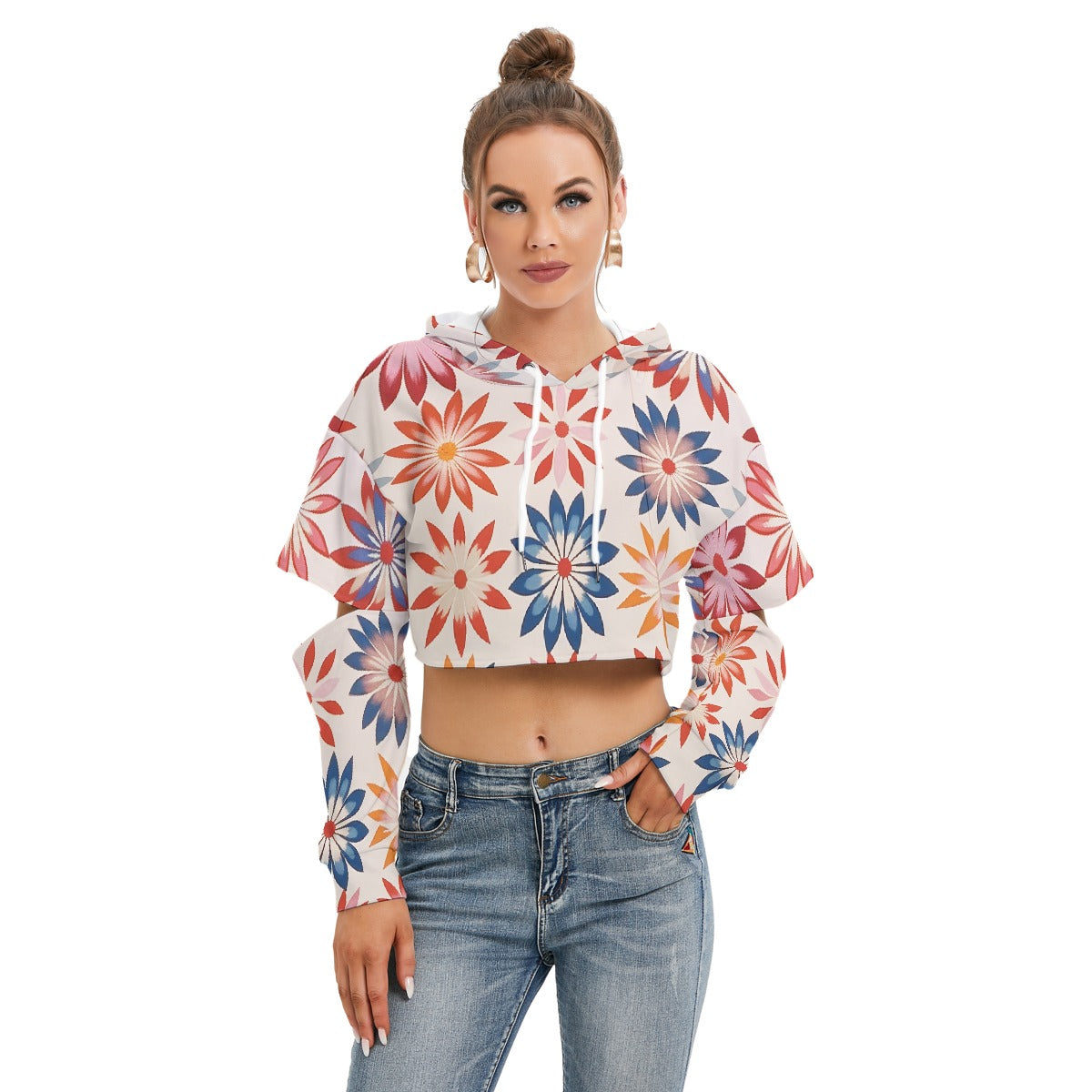 All-Over Print Women's Heavy Fleece Hoodie With Hollow Out Sleeve
