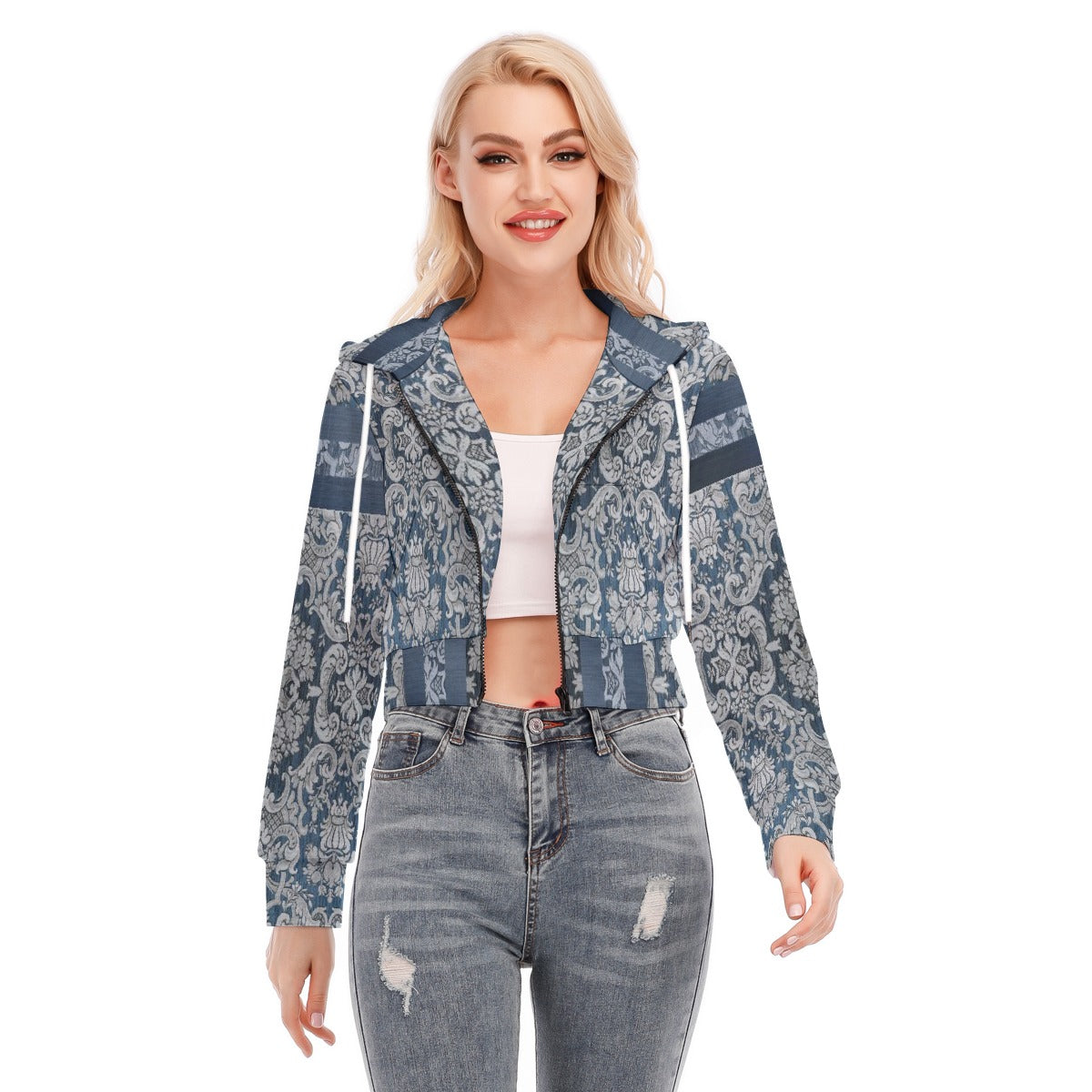 All-Over Print Women's Crop Top Hoodie With Zipper Closure