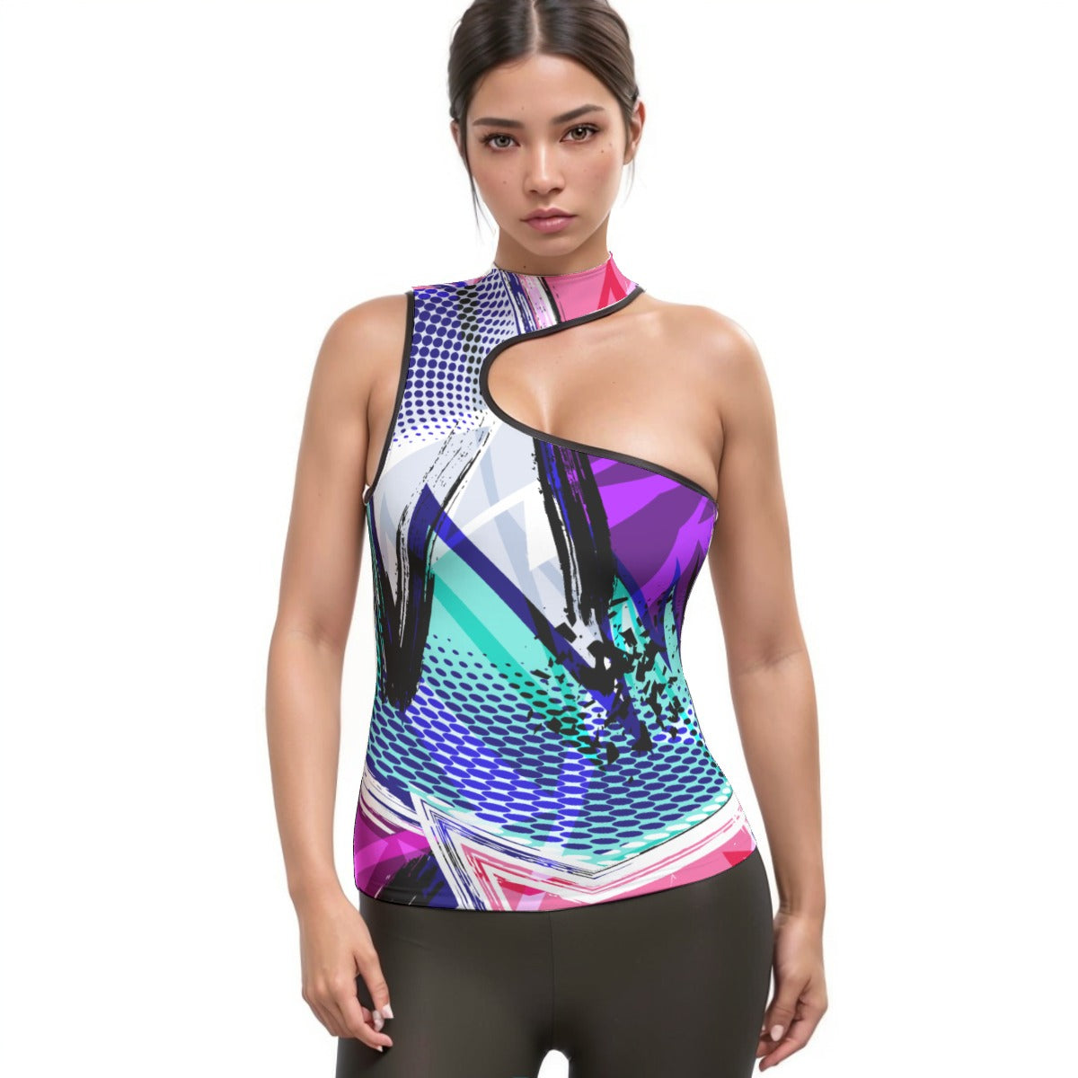 All-Over Print Women's Halter Sleeveless Asymmetrical Tank Top
