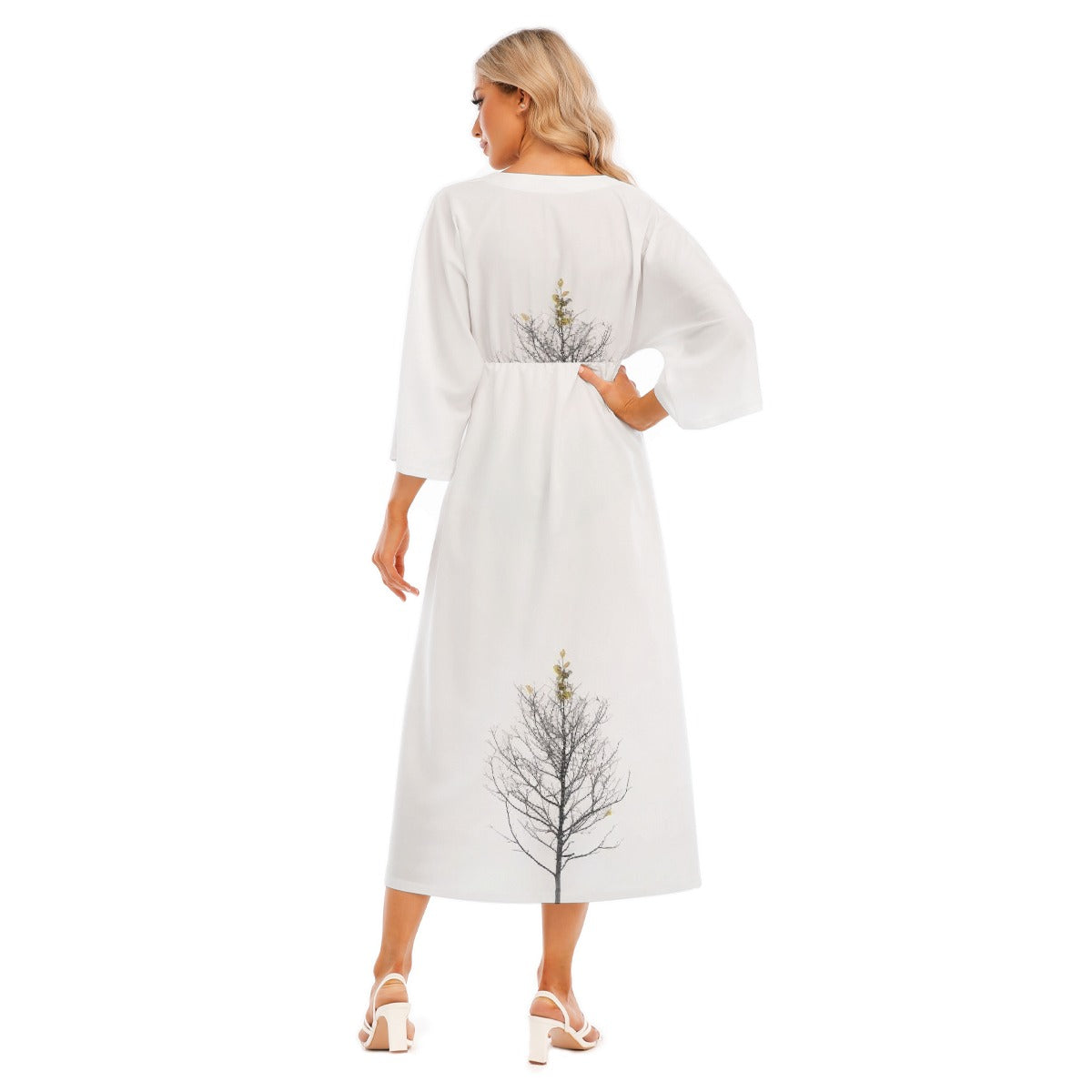 All-Over Print Women's Mid-Sleeve Long Dress