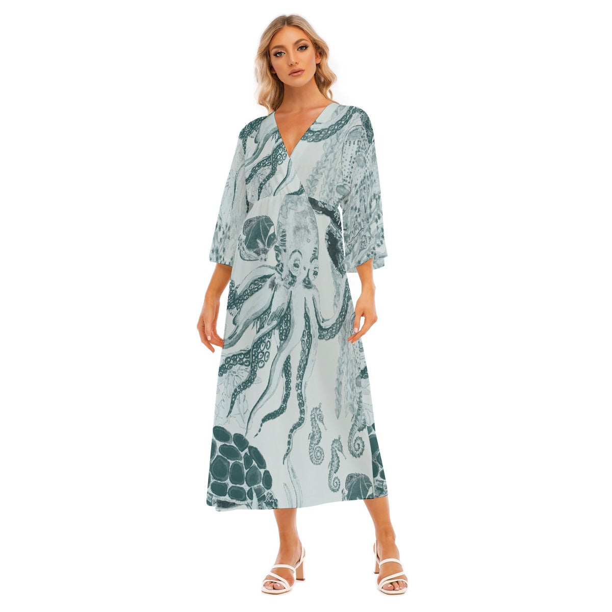 All-Over Print Women's Mid-Sleeve Long Dress