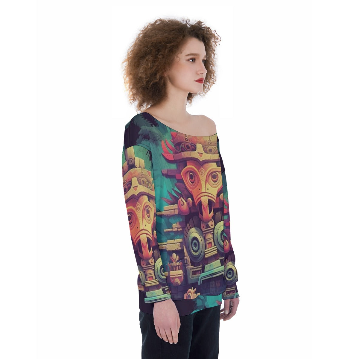 All-Over Print Oversized Women's Off-Shoulder Sweatshirt