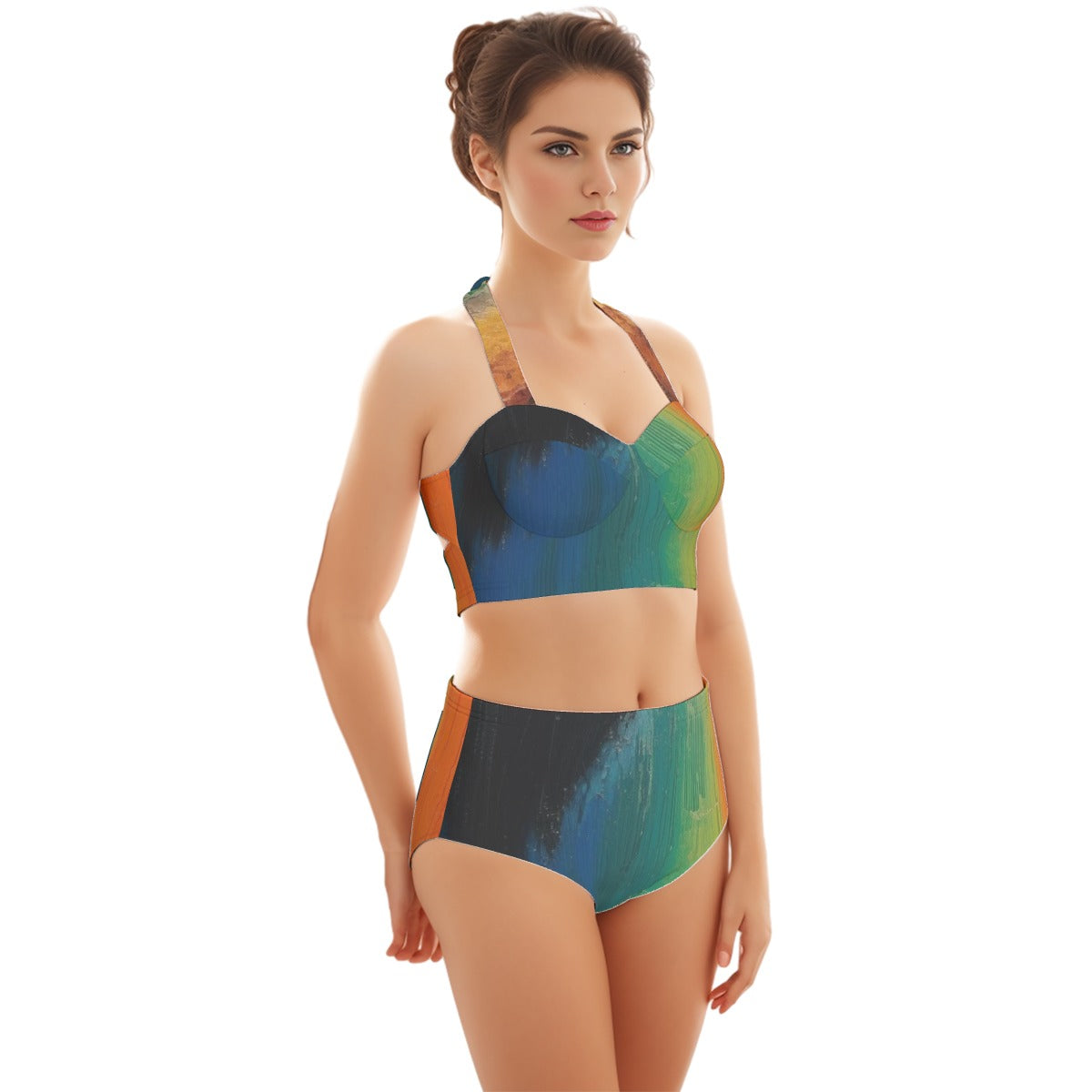 All-Over Print Women's Swimsuit Set With Halter