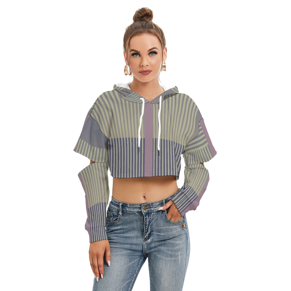 All-Over Print Women's Heavy Fleece Hoodie With Hollow Out Sleeve