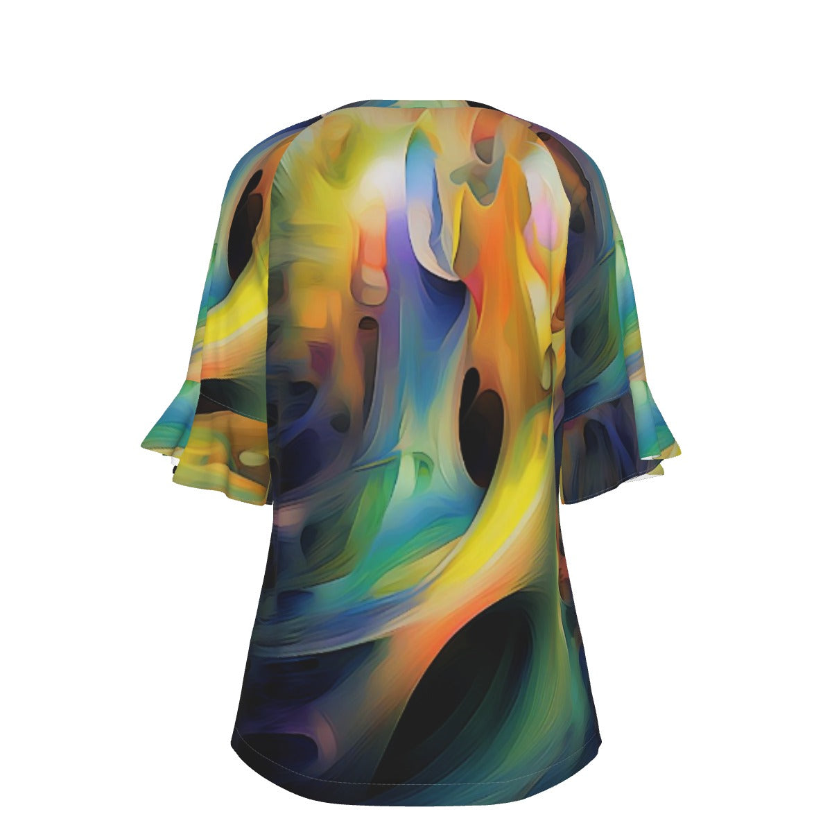 All-Over Print V-neck Women's T-shirt With Bell Sleeve