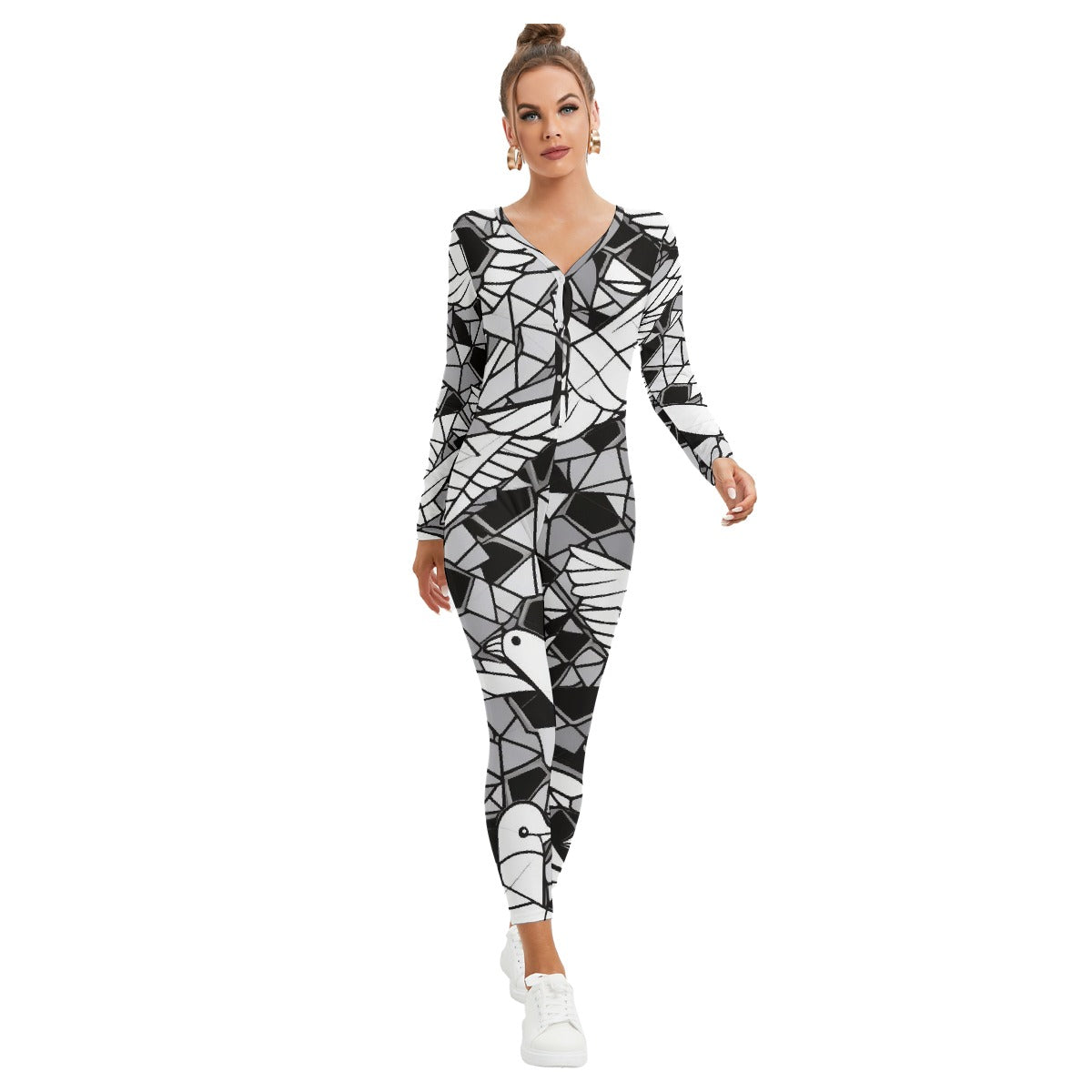 All-Over Print Women's Plunging Neck Jumpsuit
