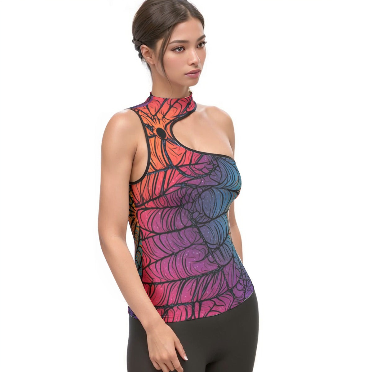 All-Over Print Women's Halter Sleeveless Asymmetrical Tank Top