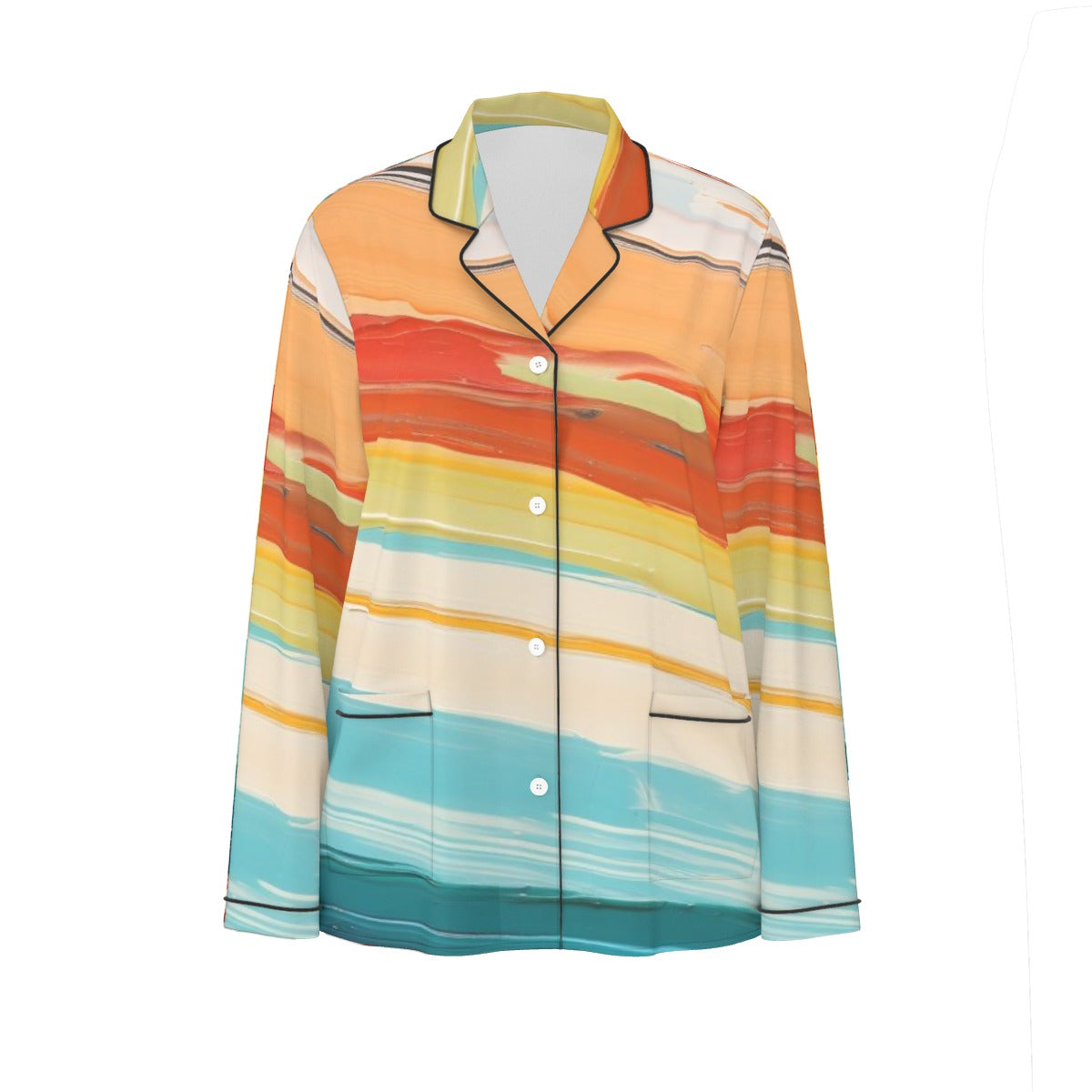 All-Over Print Women's Long Sleeve Pajama Set With Black Contrast Piping