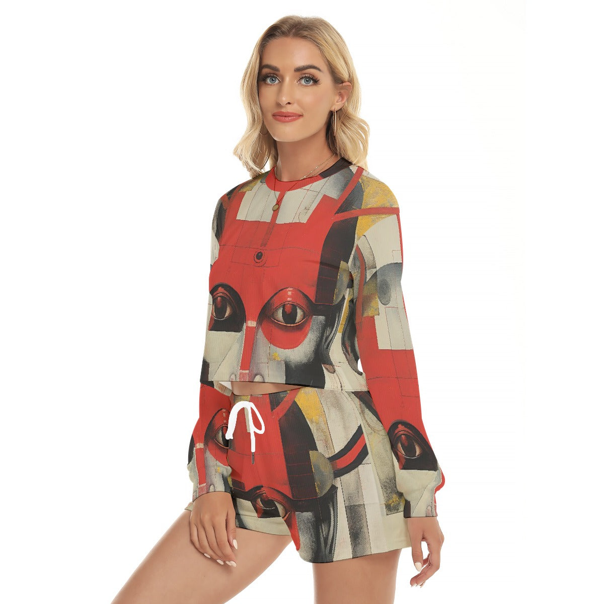 All-Over Print Women's Short Sweatshirt And Pants Suit