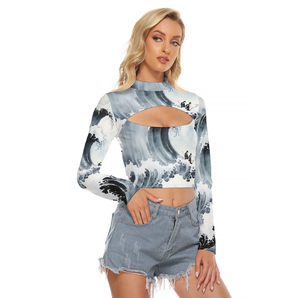 All-Over Print Women's Hollow Chest Keyhole Tight Crop Top