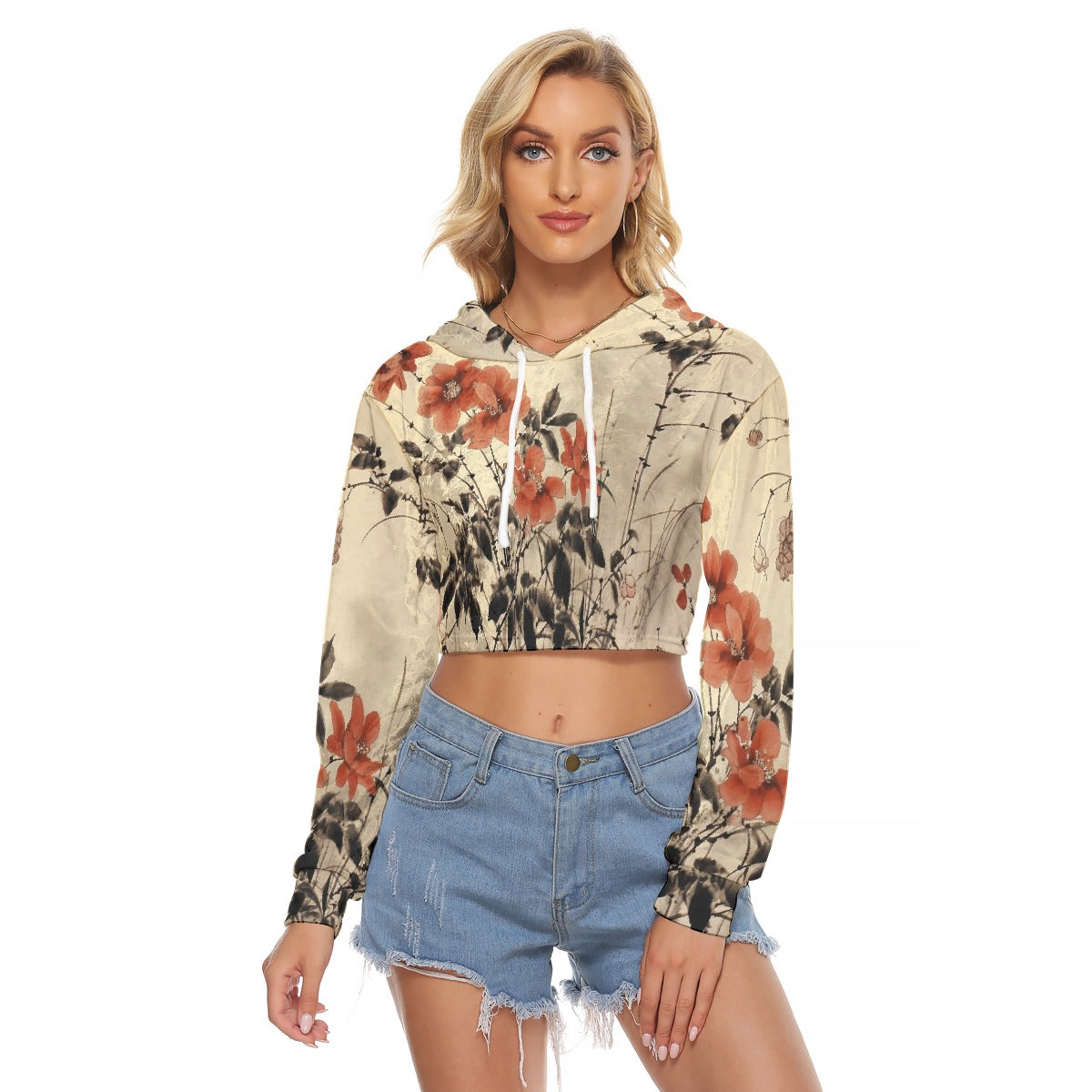 All-Over Print Women's Crop Top Hoodie|Velvet