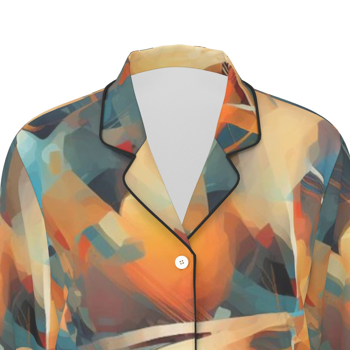 All-Over Print Women's Long Sleeve Pajama Set With Black Contrast Piping