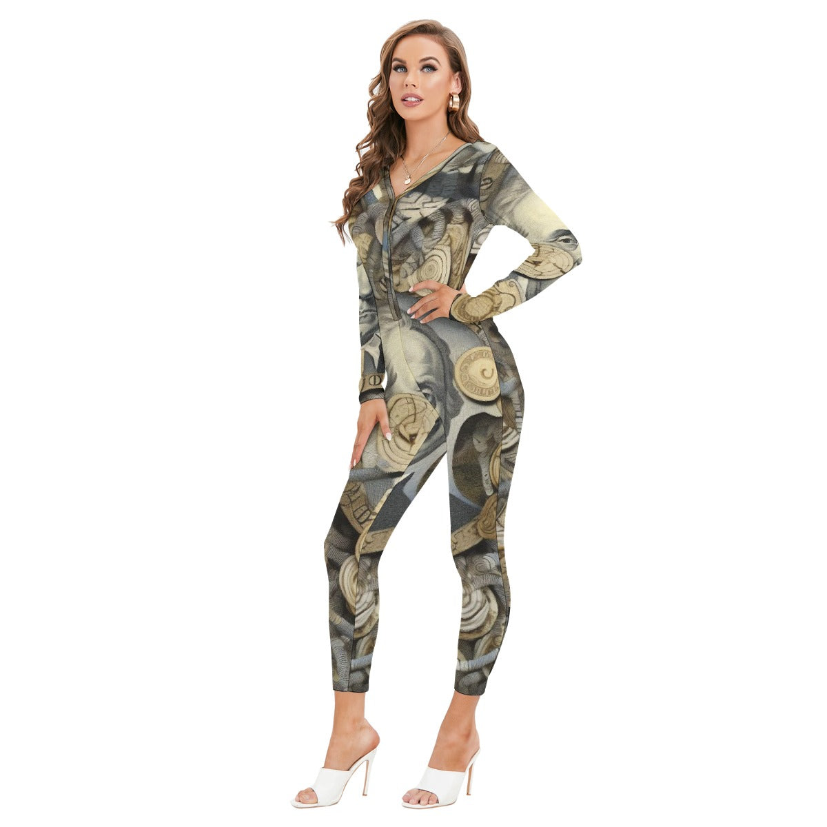 All-Over Print Women's Plunging Neck Jumpsuit