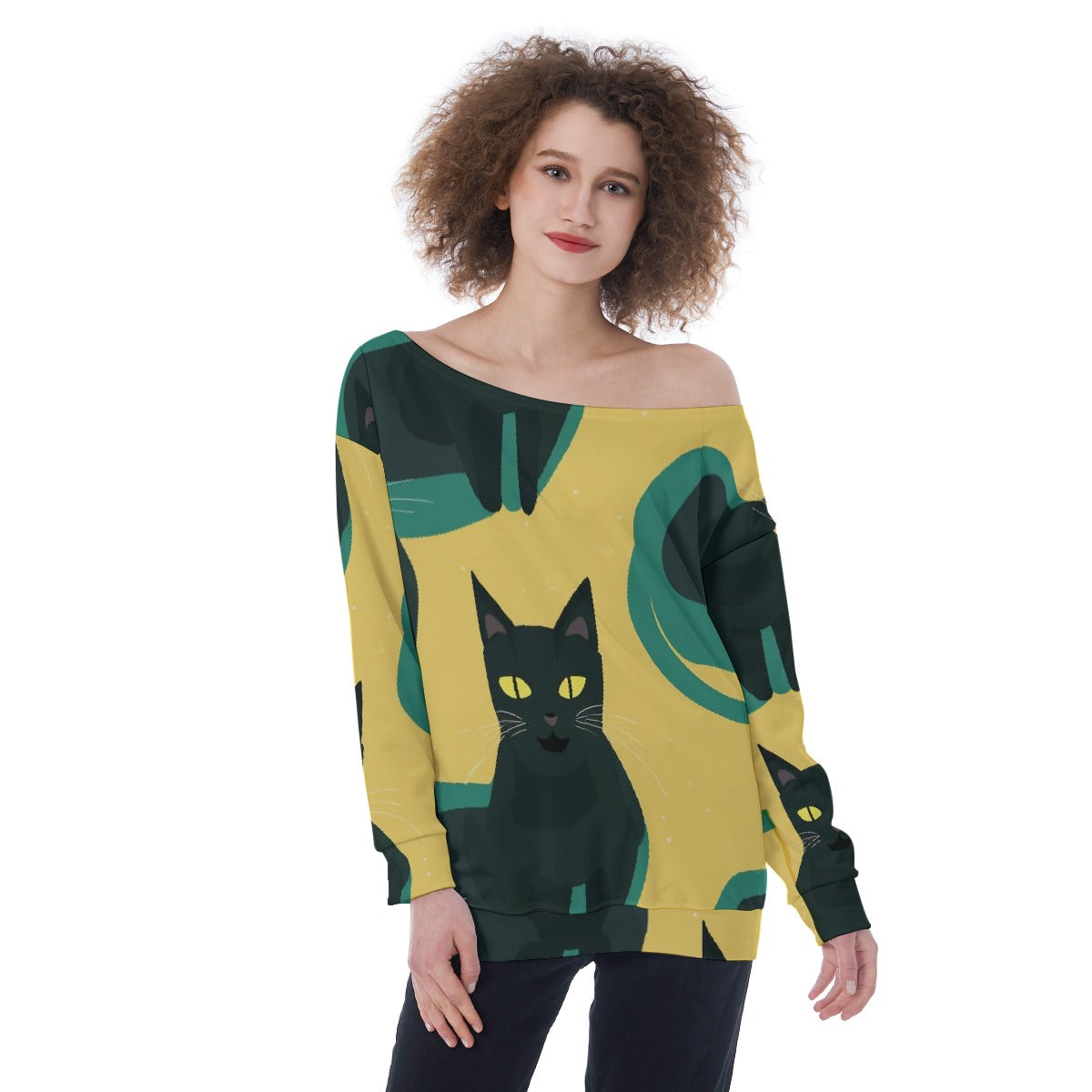 All-Over Print Oversized Women's Off-Shoulder Sweatshirt