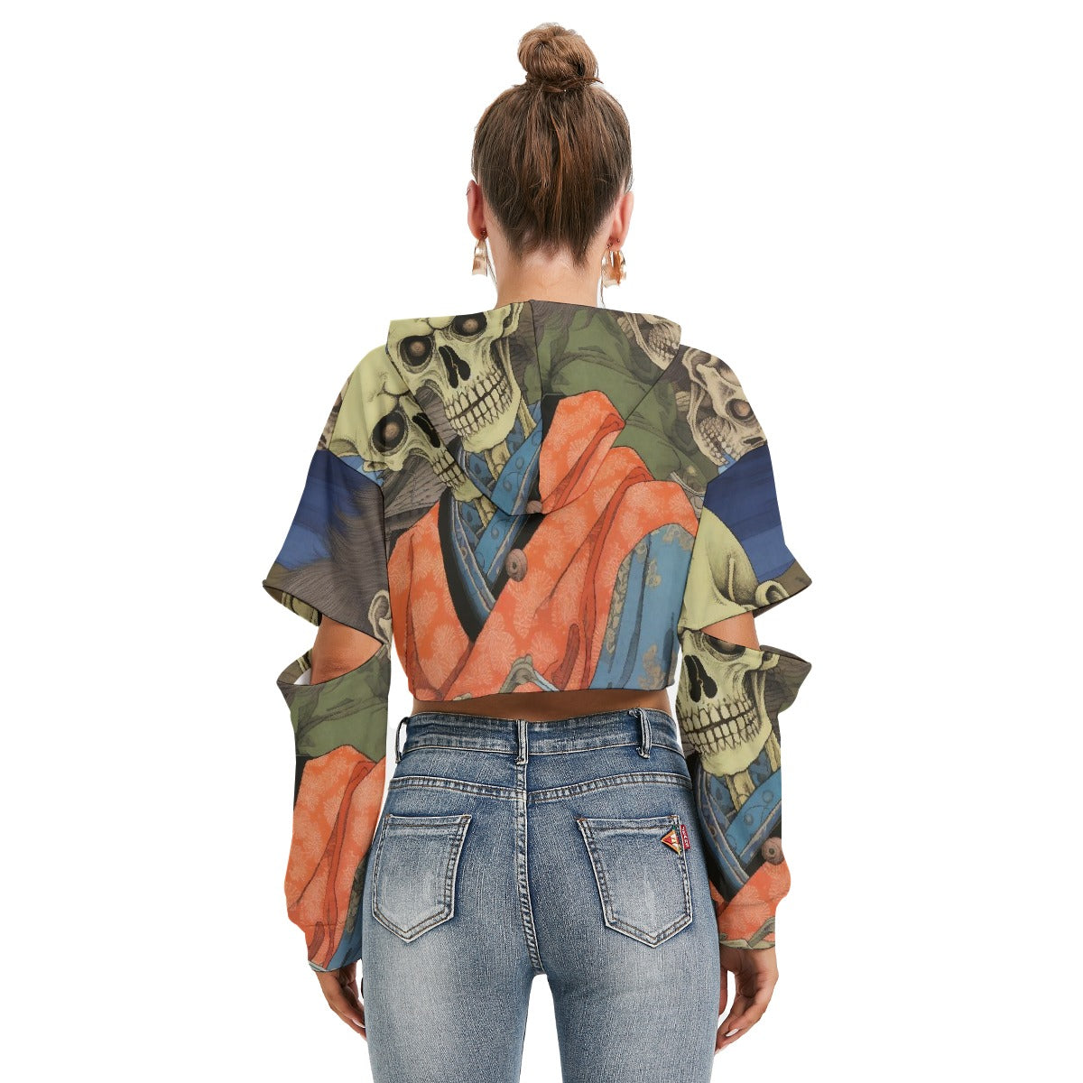 All-Over Print Women's Heavy Fleece Hoodie With Hollow Out Sleeve