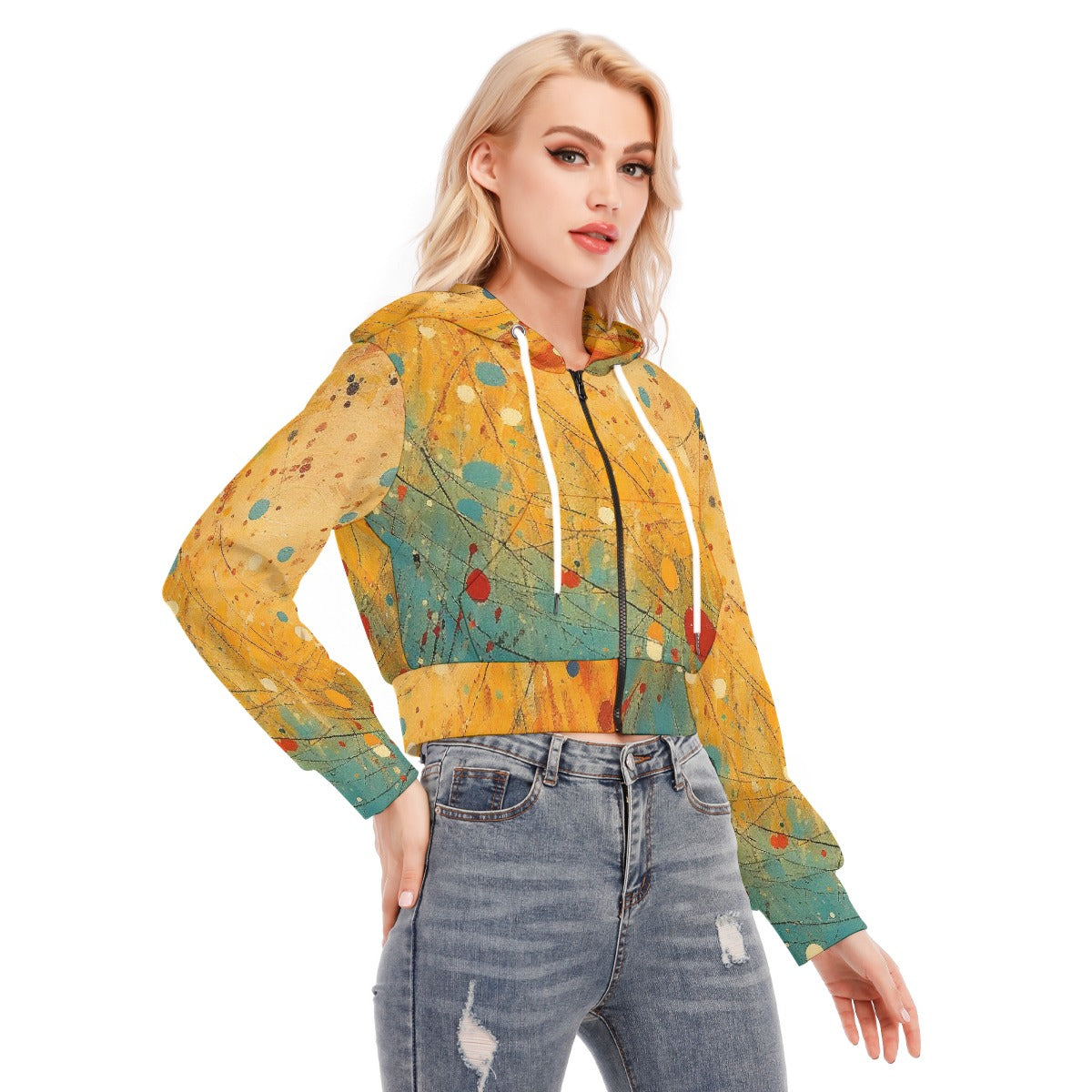 All-Over Print Women's Crop Top Hoodie With Zipper Closure