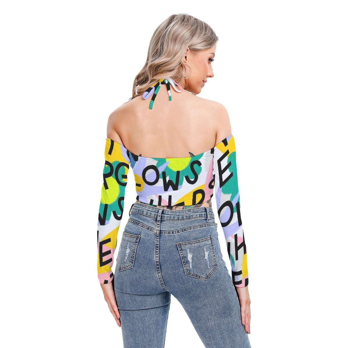 All-Over Print Women's Halter Lace-up Top