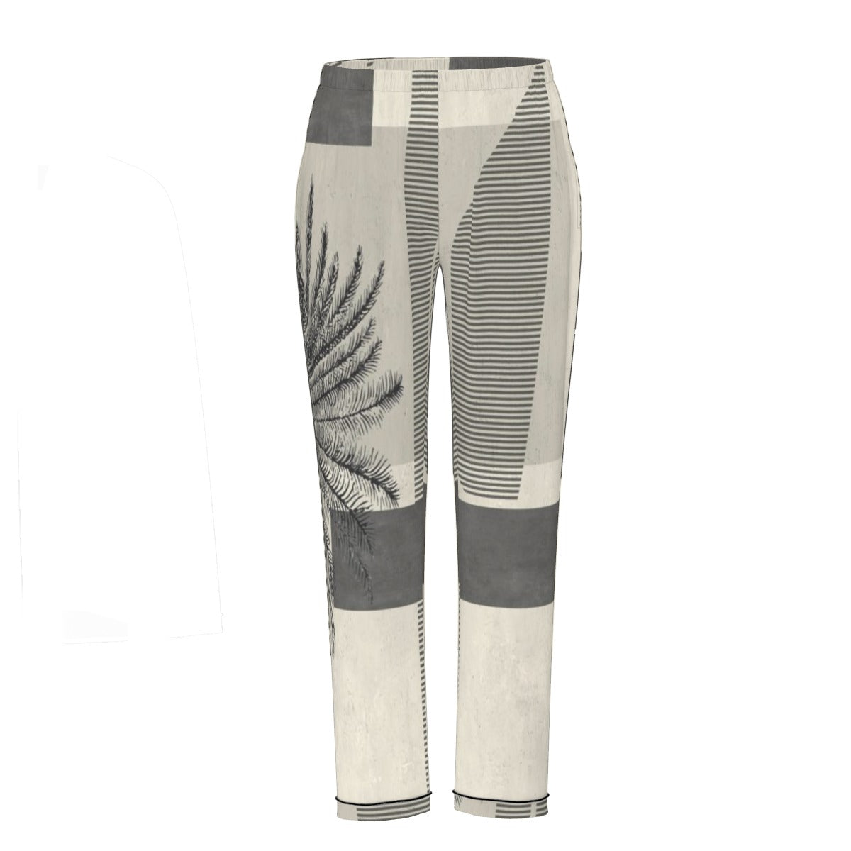 All-Over Print Women's Long Sleeve Pajama Set With Black Contrast Piping