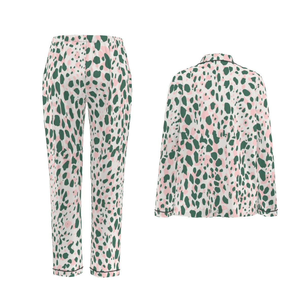 All-Over Print Women's Long Sleeve Pajama Set With Black Contrast Piping