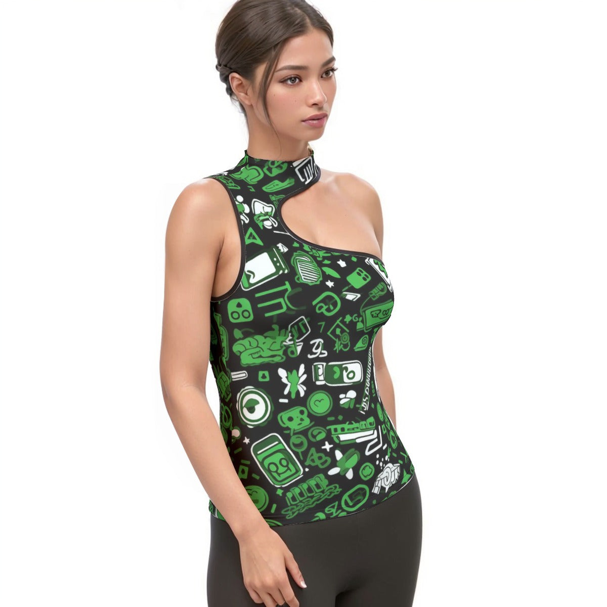 All-Over Print Women's Halter Sleeveless Asymmetrical Tank Top