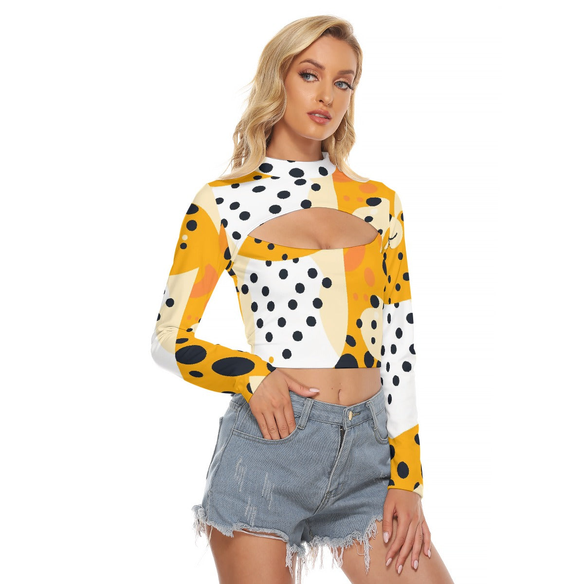 All-Over Print Women's Hollow Chest Keyhole Tight Crop Top