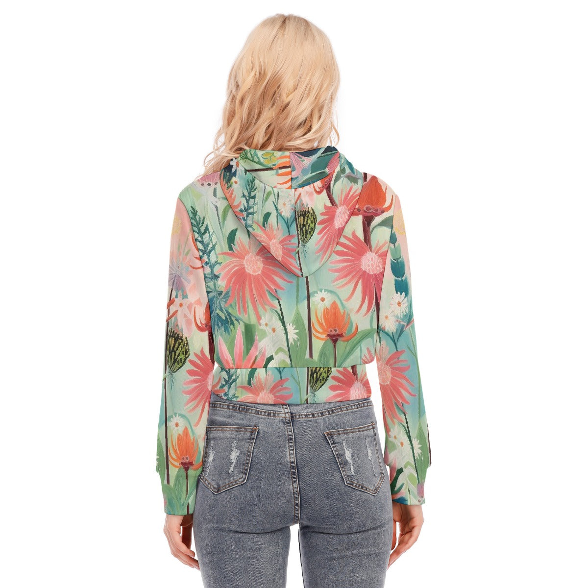 All-Over Print Women's Crop Top Hoodie With Zipper Closure