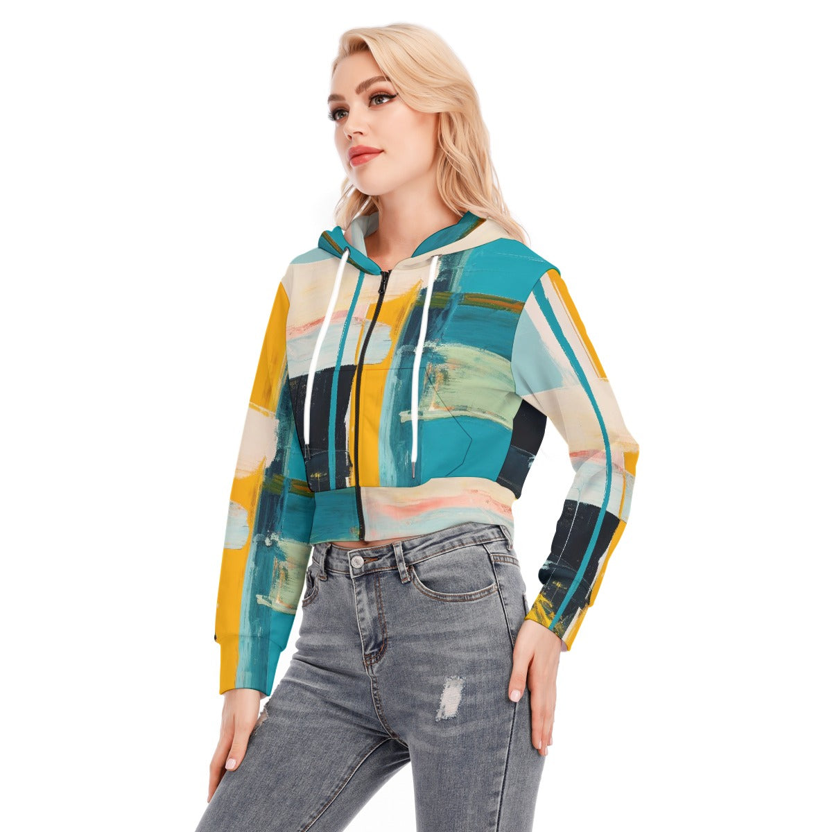 All-Over Print Women's Crop Top Hoodie With Zipper Closure