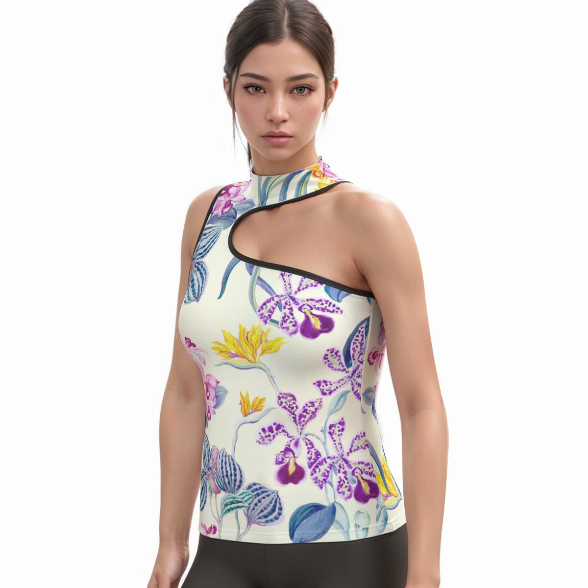 All-Over Print Women's Halter Sleeveless Asymmetrical Tank Top