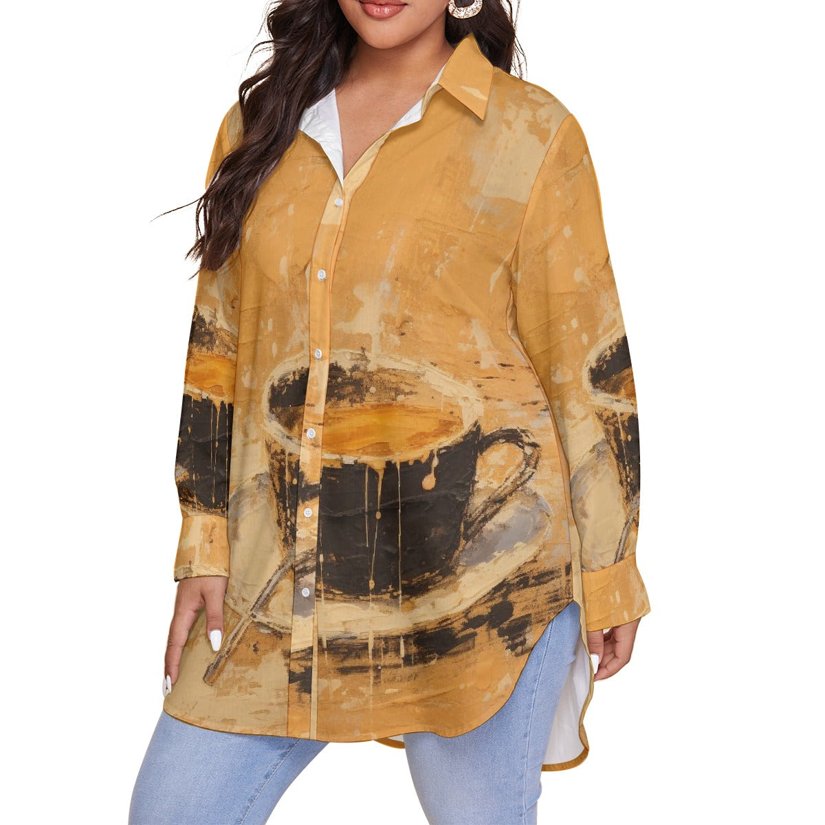 All-Over Print Women's Shirt With Long Sleeve(Plus Size)