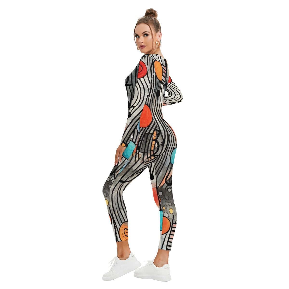 All-Over Print Women's Plunging Neck Jumpsuit