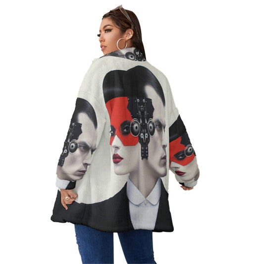 All-Over Print Unisex Borg Fleece Stand-up Collar Coat With Zipper Closure(Plus Size)