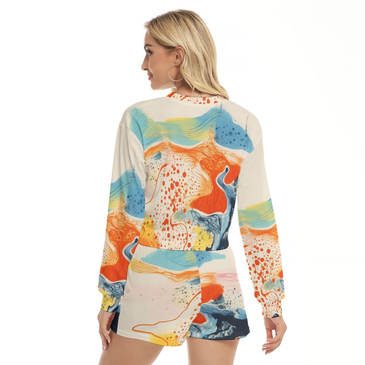 All-Over Print Women's Short Sweatshirt And Pants Suit