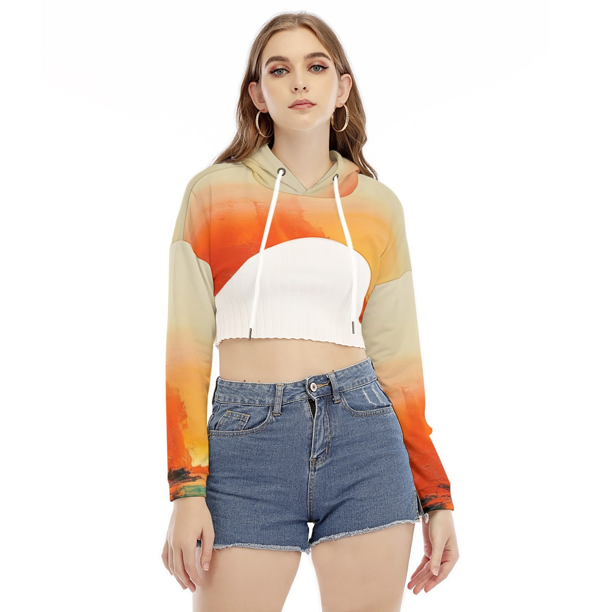 All-Over Print Women's Smock Short Hoodie With Long Sleeve