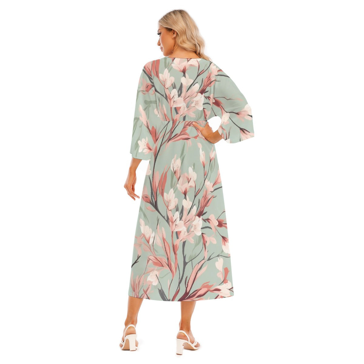 All-Over Print Women's Mid-Sleeve Long Dress