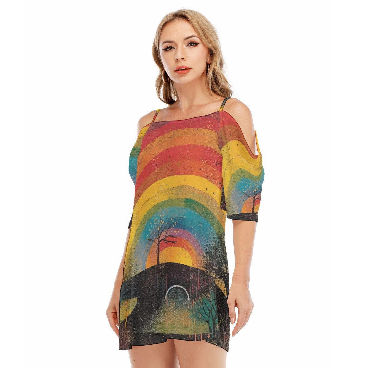 All-Over Print Women's Off-shoulder Cami Dress