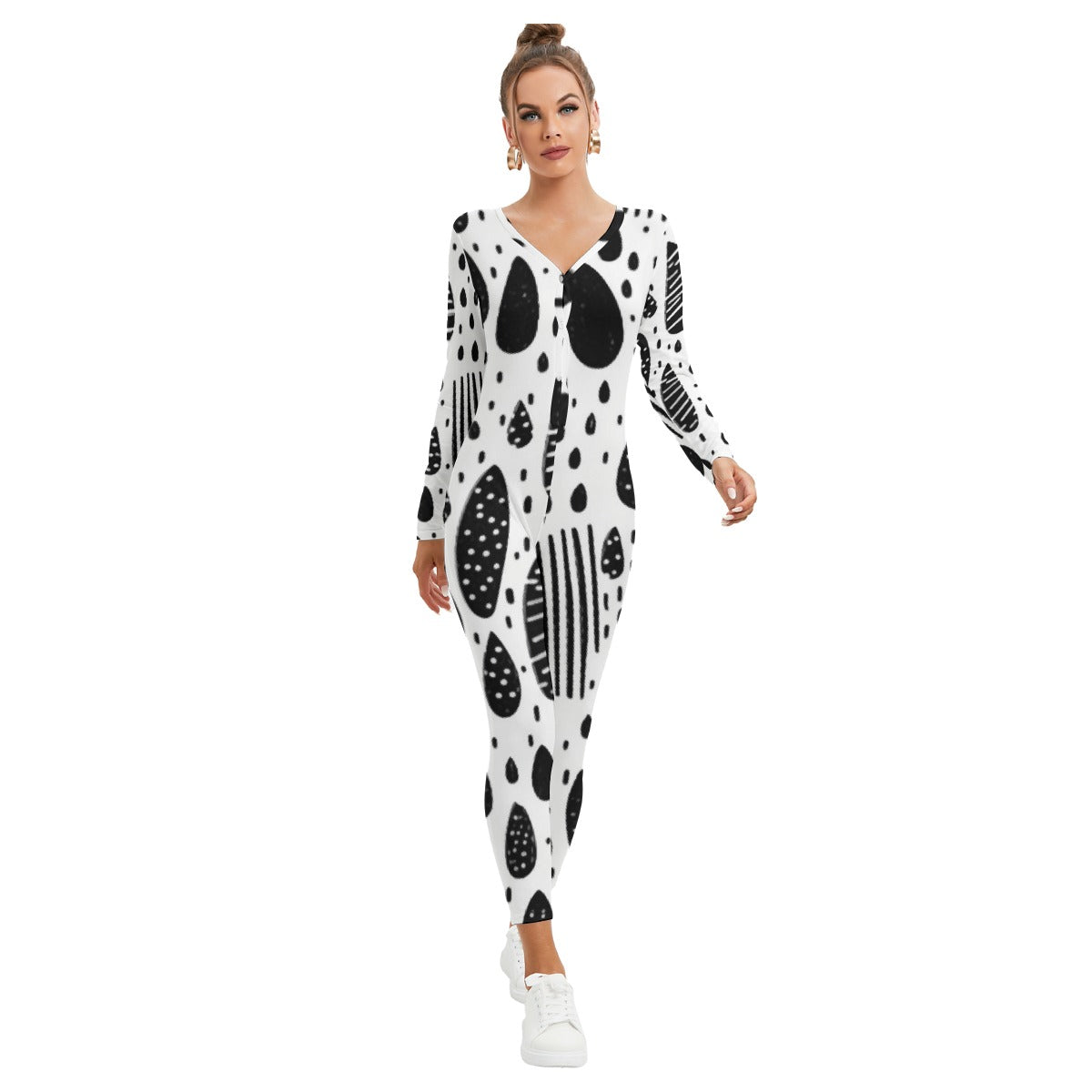 All-Over Print Women's Plunging Neck Jumpsuit