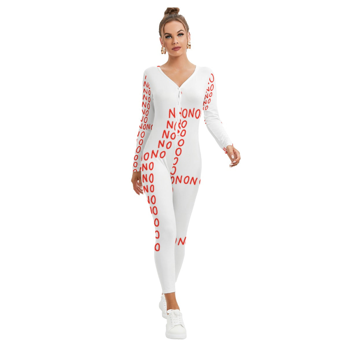 All-Over Print Women's Plunging Neck Jumpsuit