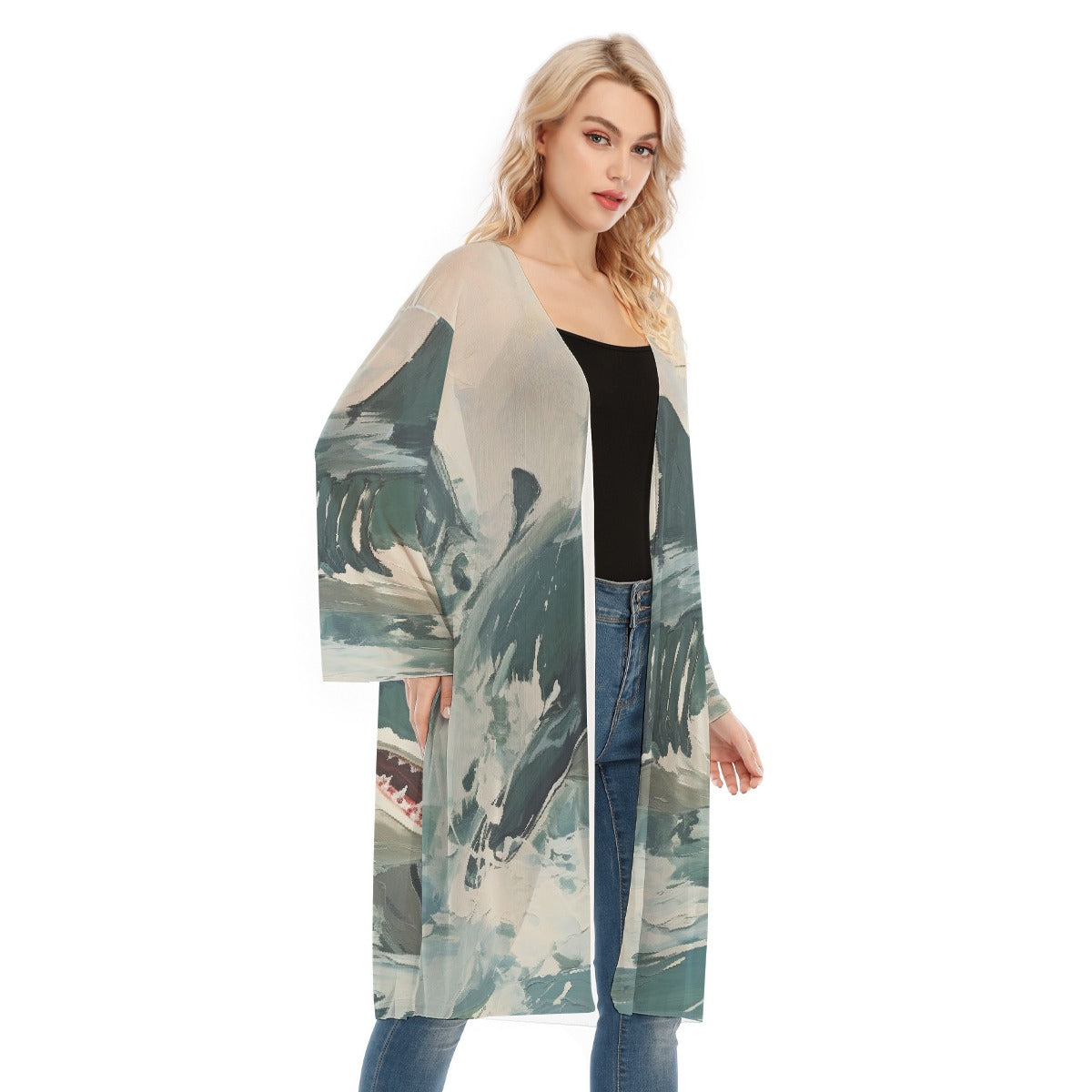All- Over Print Women's Long Sleeve Mesh Cardigan
