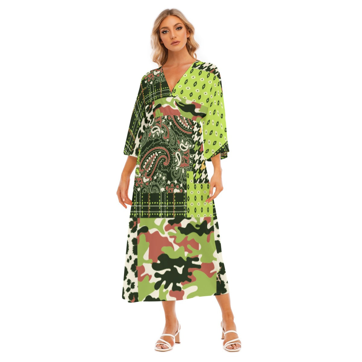 All-Over Print Women's Mid-Sleeve Long Dress