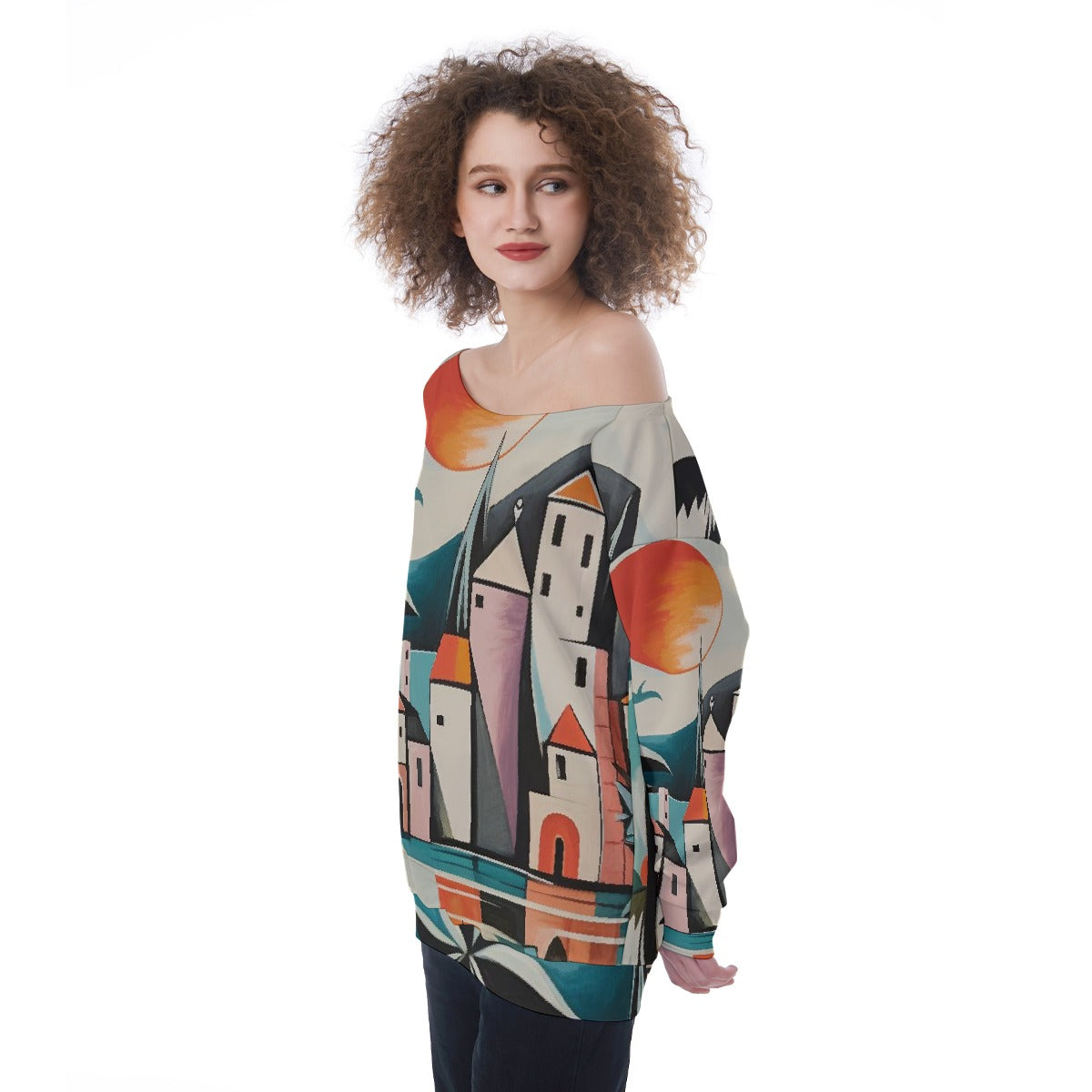 All-Over Print Oversized Women's Off-Shoulder Sweatshirt
