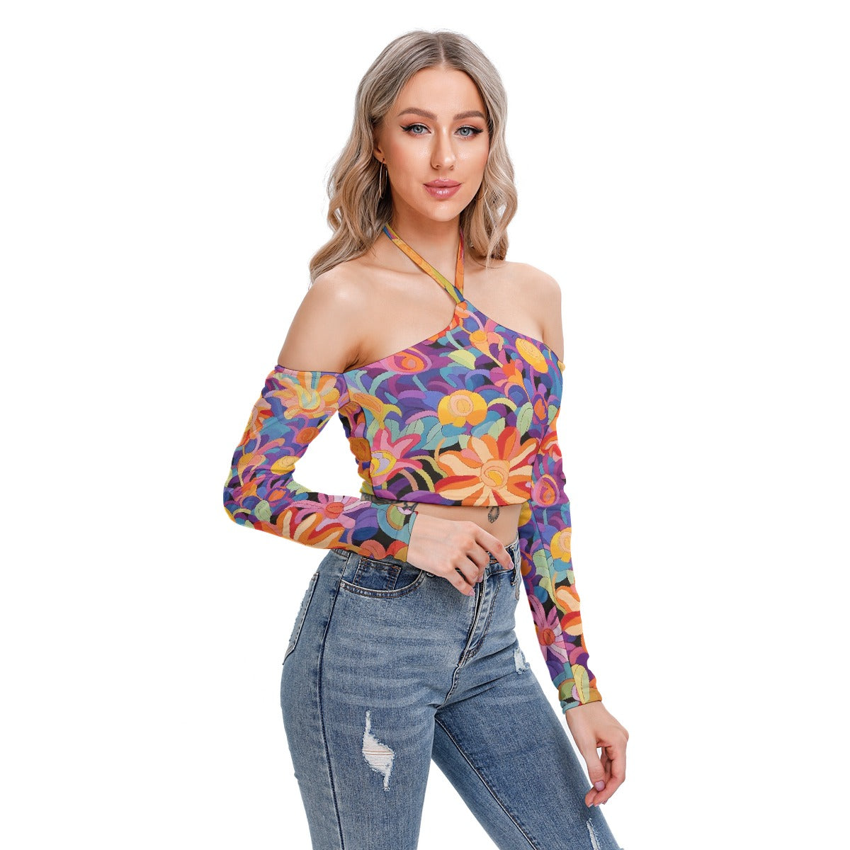 All-Over Print Women's Halter Lace-up Top