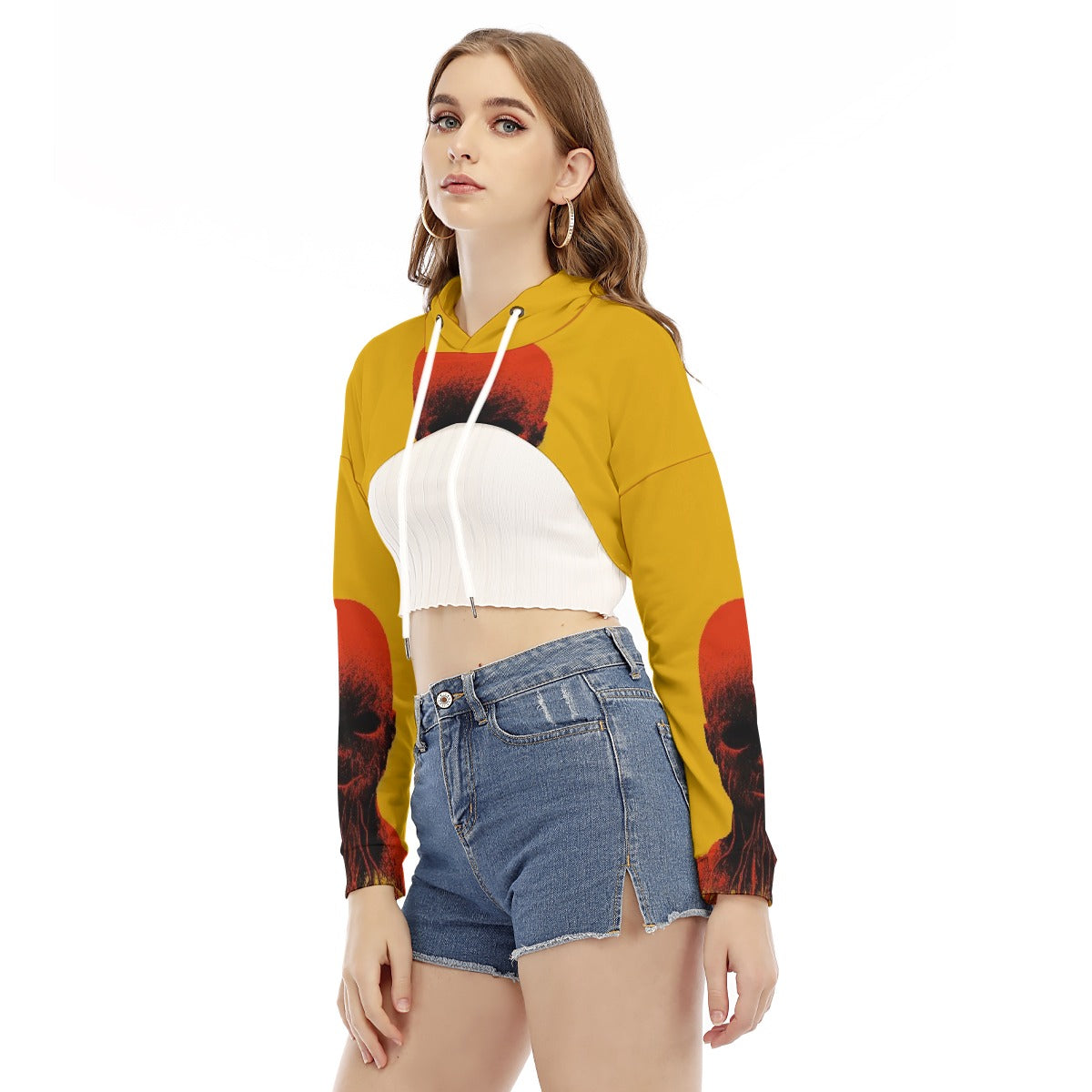 All-Over Print Women's Smock Short Hoodie With Long Sleeve