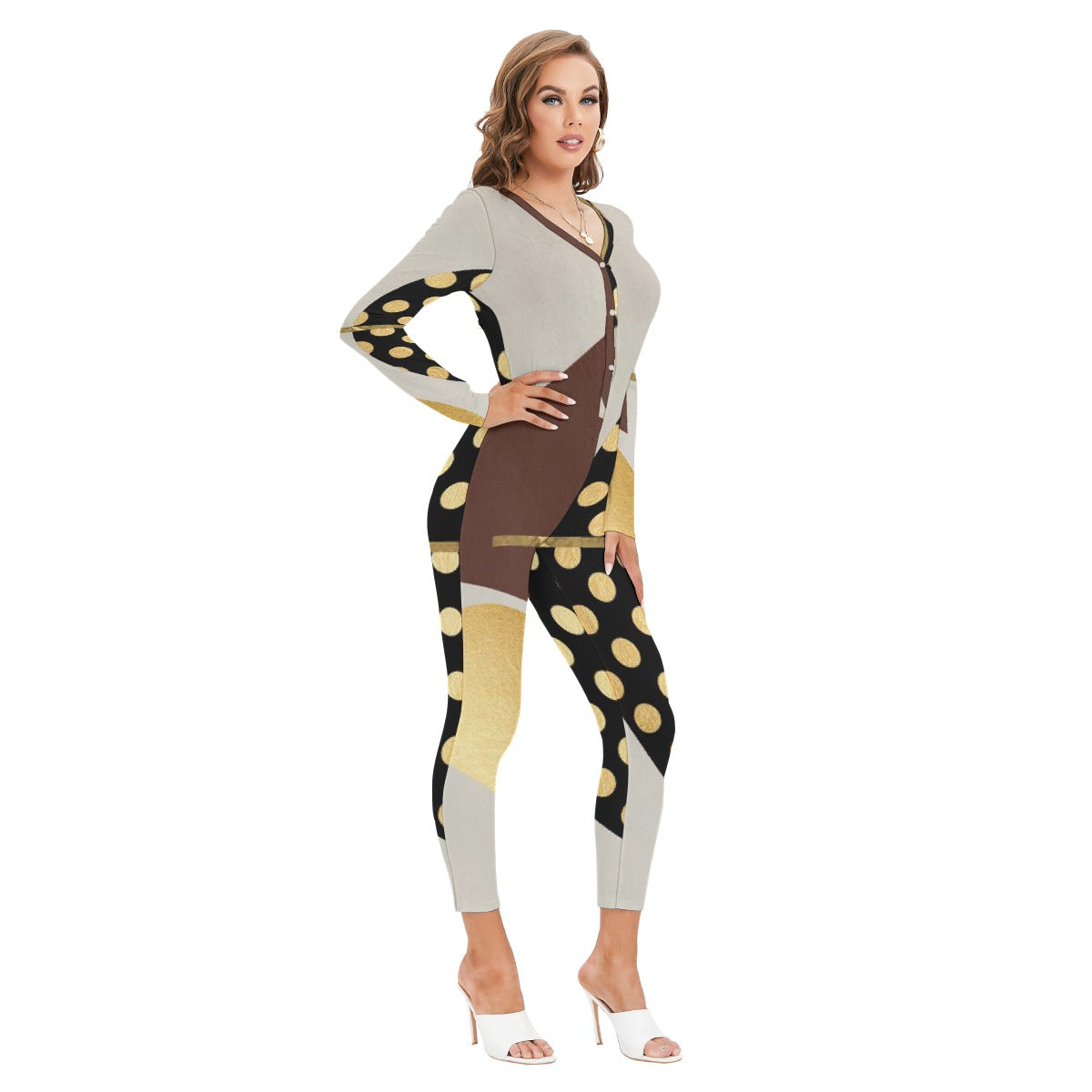 All-Over Print Women's Plunging Neck Jumpsuit