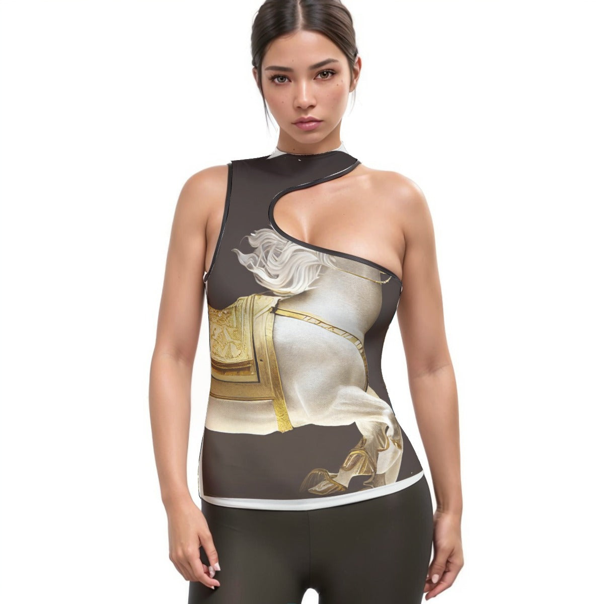 All-Over Print Women's Halter Sleeveless Asymmetrical Tank Top
