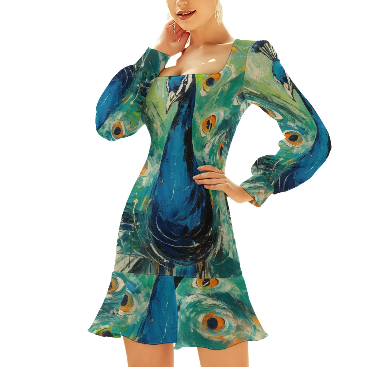 All-Over Print Women's Ruffle Hem Skinny Dress