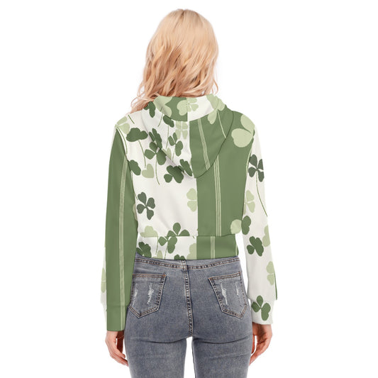 All-Over Print Women's Crop Top Hoodie With Zipper Closure