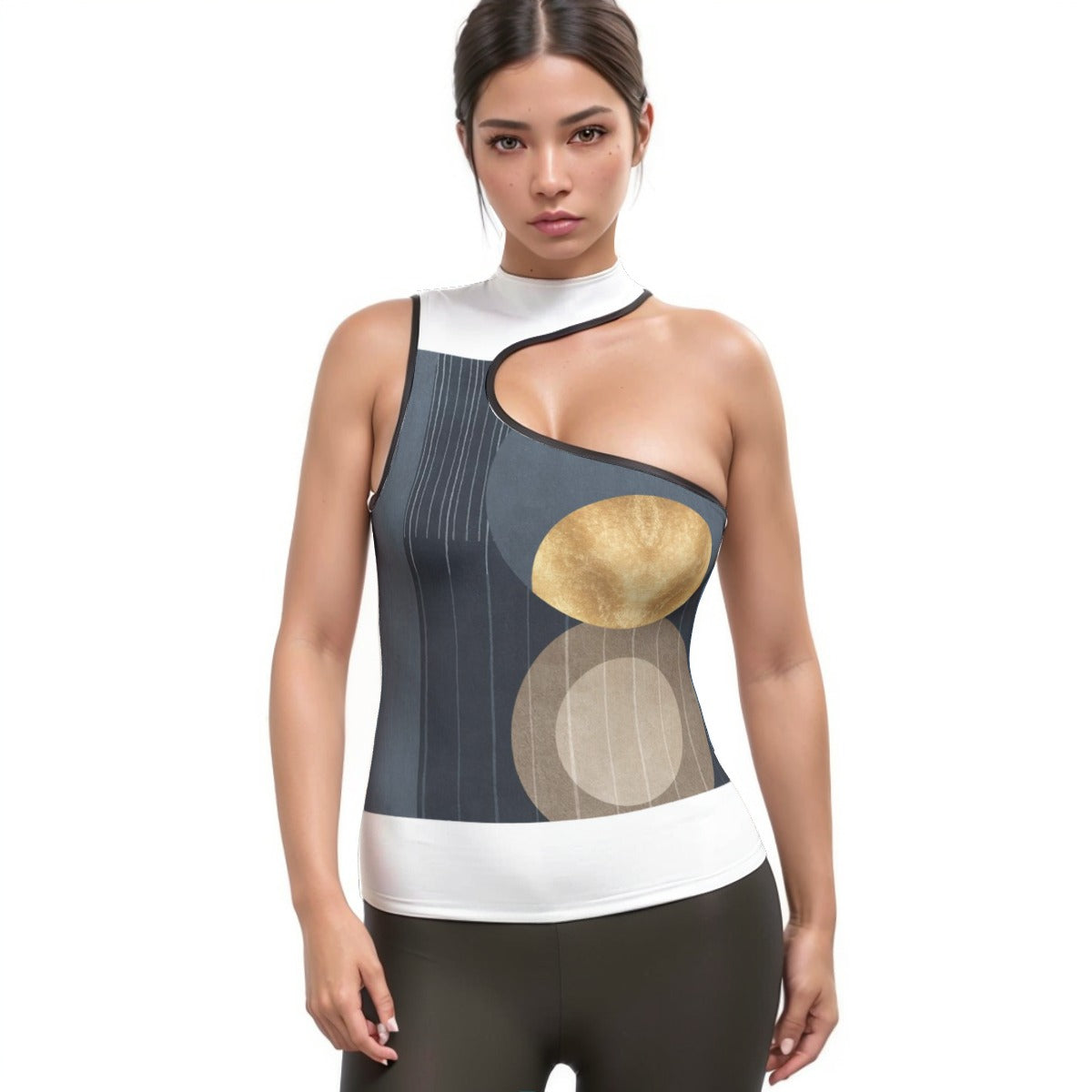 All-Over Print Women's Halter Sleeveless Asymmetrical Tank Top