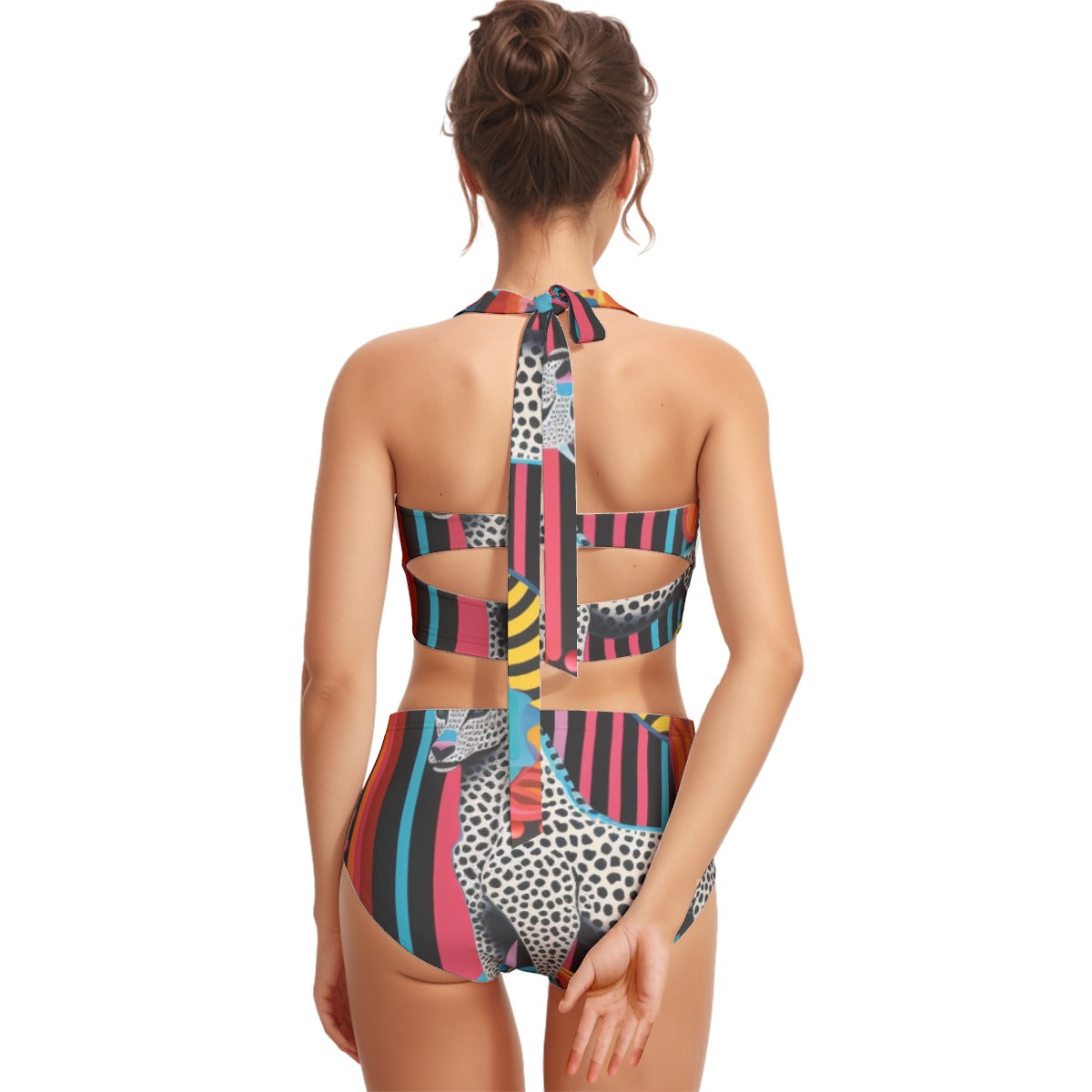 All-Over Print Women's Swimsuit Set With Halter