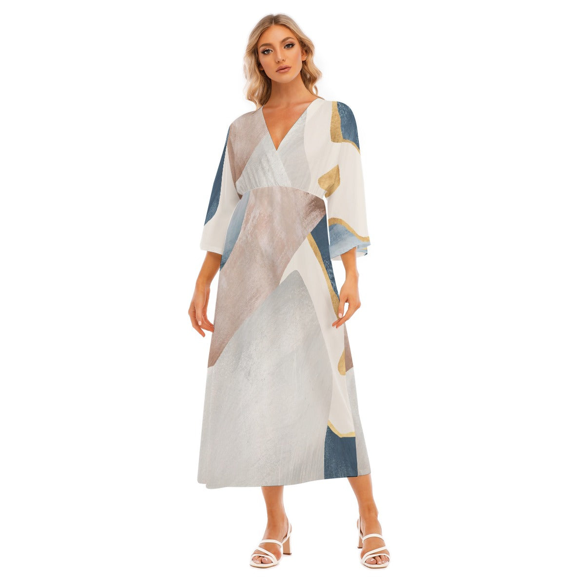 All-Over Print Women's Mid-Sleeve Long Dress