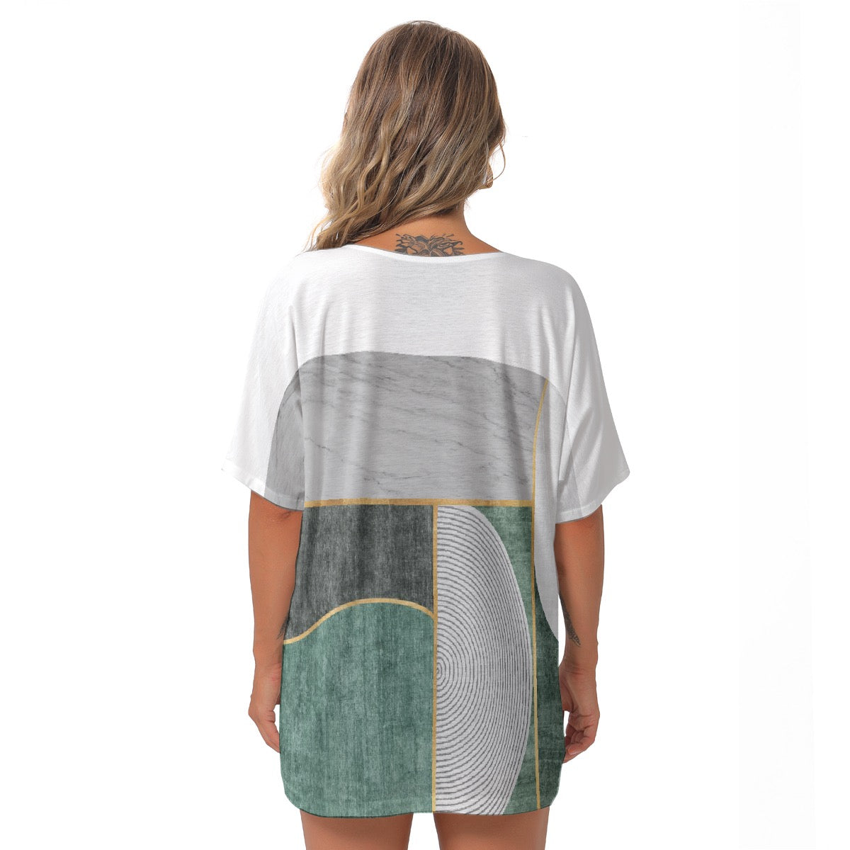 All-Over Print Women's Bat Sleeves V-Neck Blouse